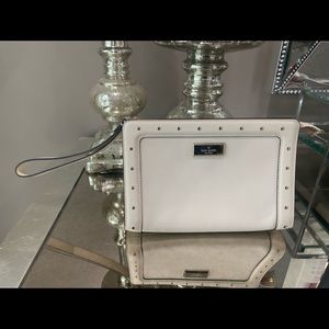 Cream Kate Spade Gold Studded Wristlet